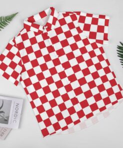 Red & White Checkered Box Short Sleeve Buttons Shirt