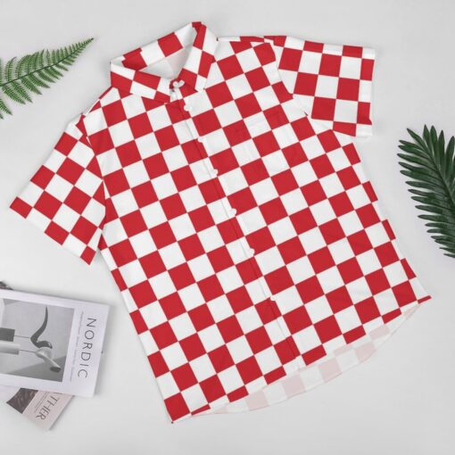 Red & White Checkered Box Short Sleeve Buttons Shirt