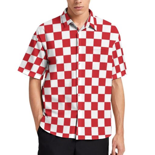 Red & White Checkered Box Short Sleeve Buttons Shirt - Image 3