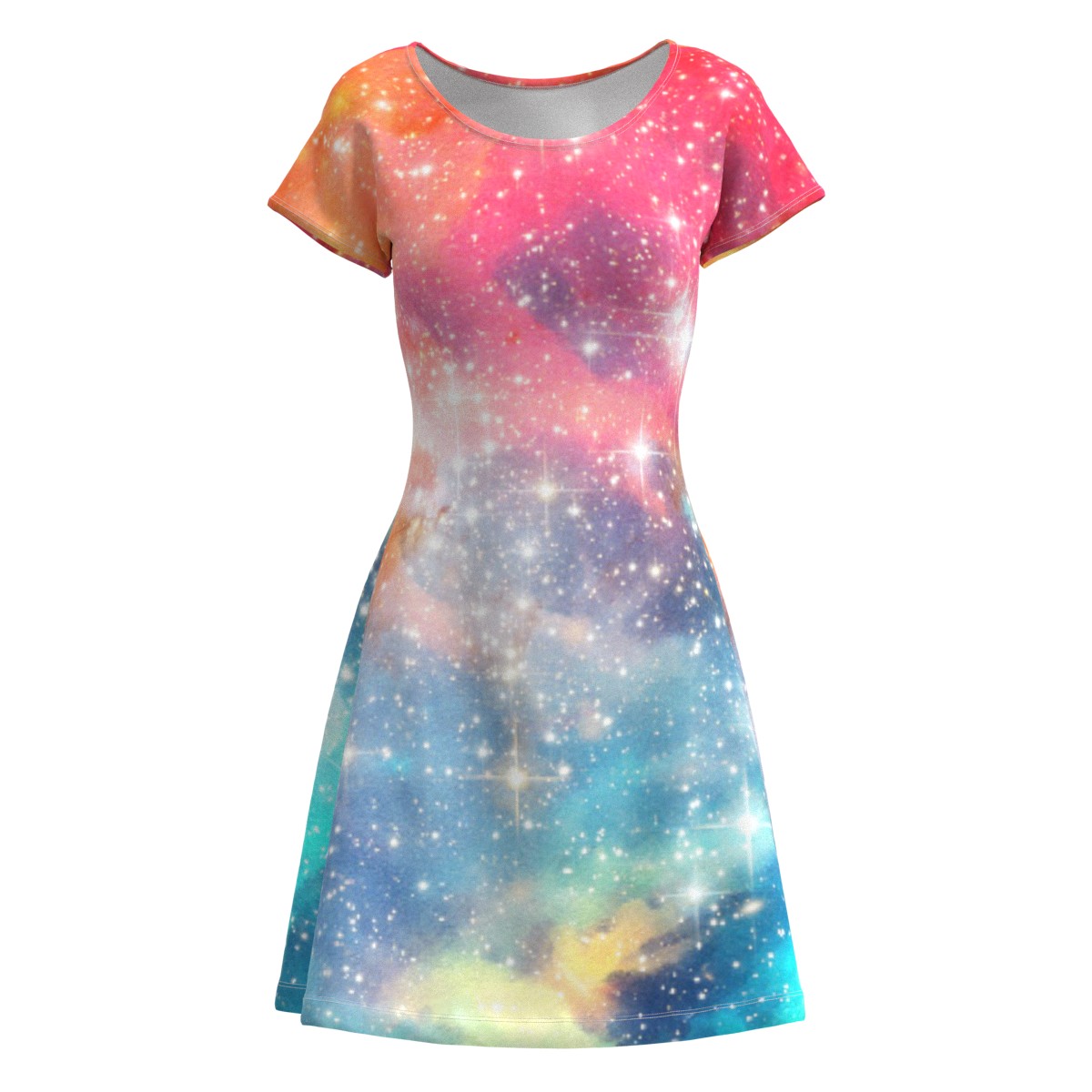 Aqua Space Galaxy Short Sleeve Dress - EightyThree XYZ Clothing