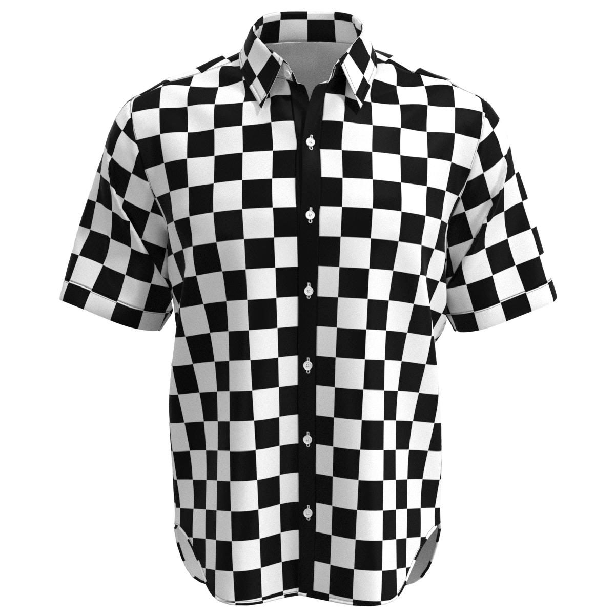 Black & White Checkered Box Short Sleeve Button Shirt - EightyThree XYZ Clothing