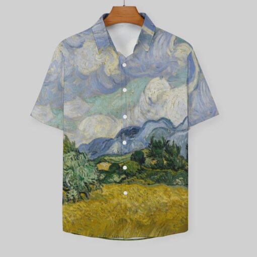 Wheat Field with Cypresses Van Gogh Painting Short Sleeve Buttons Shirt - Image 2
