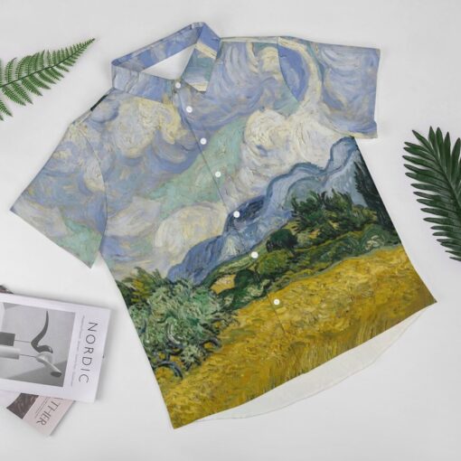 Wheat Field with Cypresses Van Gogh Painting Short Sleeve Buttons Shirt - Image 4