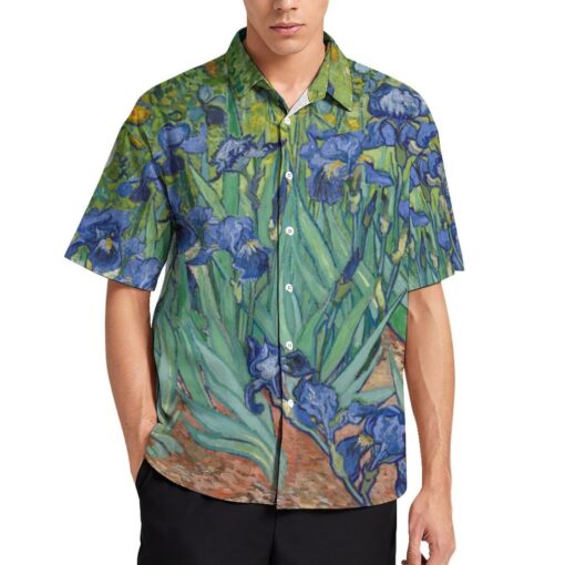 Irises Van Gogh Painting Short Sleeve Button Shirt