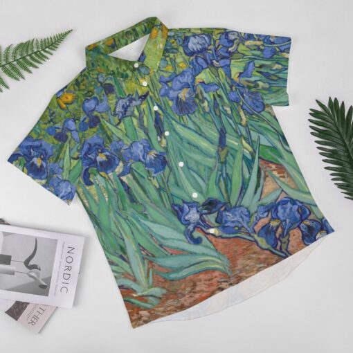 Irises Van Gogh Painting Short Sleeve Button Shirt - Image 3