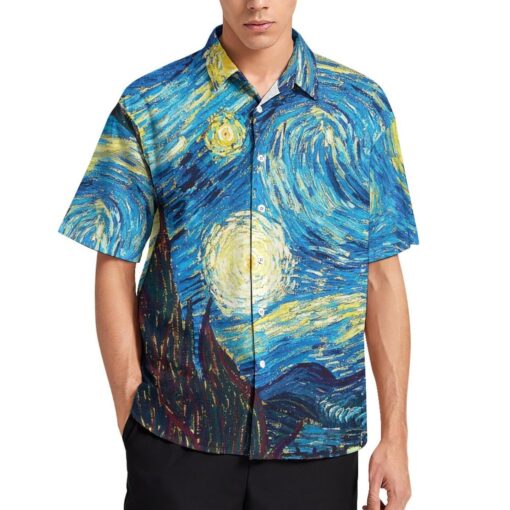 The Starry Night Van Gogh Painting Short Sleeve Buttons Shirt