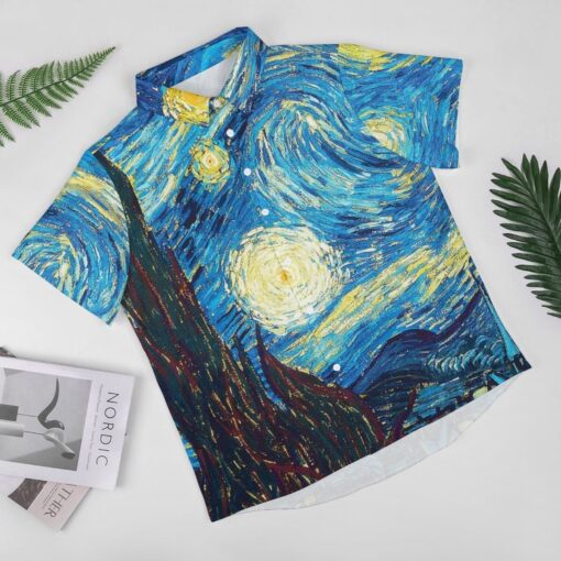 The Starry Night Van Gogh Painting Short Sleeve Buttons Shirt - Image 4