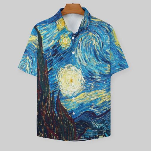 The Starry Night Van Gogh Painting Short Sleeve Buttons Shirt - Image 3