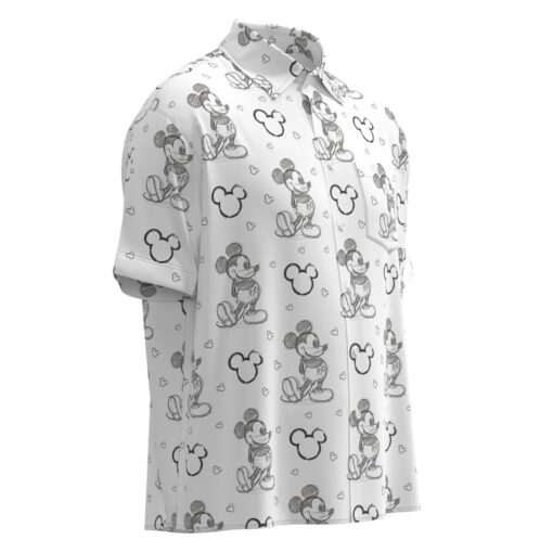 Mickey Mouse Pencil Sketch Drawing Disney Inspired in White Short Sleeve Buttons Shirt - Image 2
