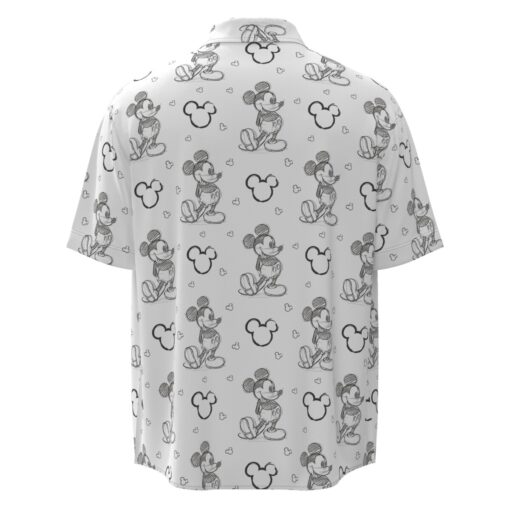Mickey Mouse Pencil Sketch Drawing Disney Inspired in White Short Sleeve Buttons Shirt - Image 4