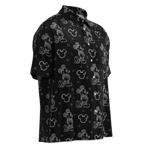 Mickey Mouse Pencil Sketch Drawing Disney Inspired in Black Short Sleeve Buttons Shirt - Image 2