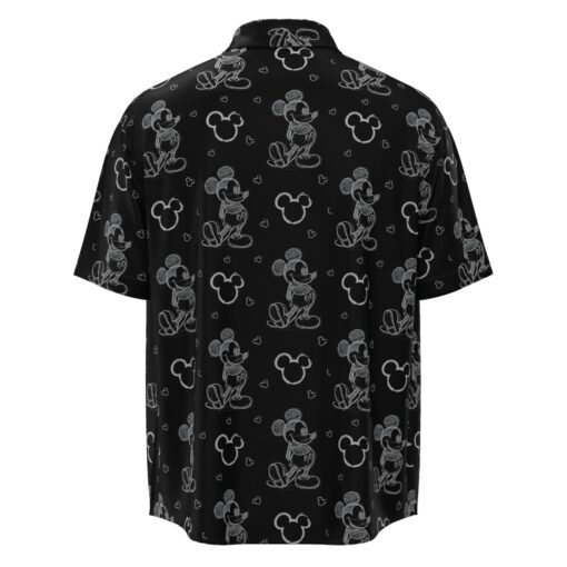 Mickey Mouse Pencil Sketch Drawing Disney Inspired in Black Short Sleeve Buttons Shirt - Image 4