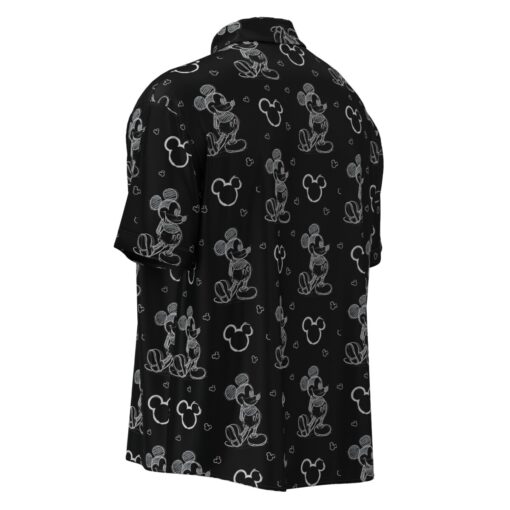Mickey Mouse Pencil Sketch Drawing Disney Inspired in Black Short Sleeve Buttons Shirt - Image 3