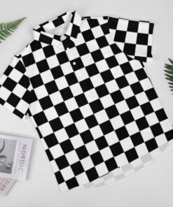 Black & White Checkered Box Short Sleeve Button Shirt