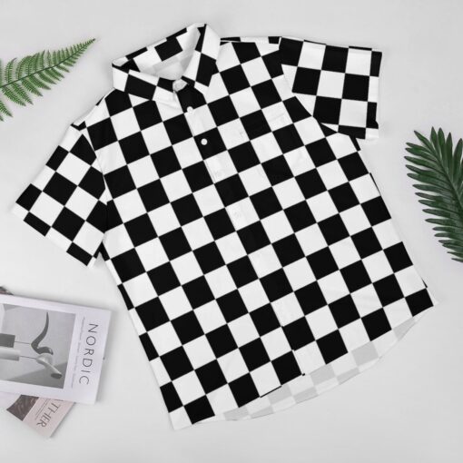 Black & White Checkered Box Short Sleeve Button Shirt