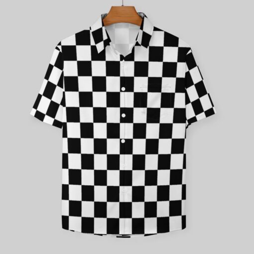 Black & White Checkered Box Short Sleeve Button Shirt - Image 4