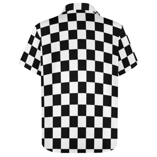 Black & White Checkered Box Short Sleeve Button Shirt - Image 3