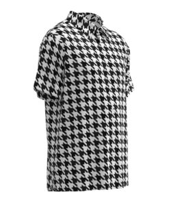 black and white houndstooth pattern short sleeve button shirt
