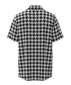 black and white houndstooth pattern short sleeve button shirt