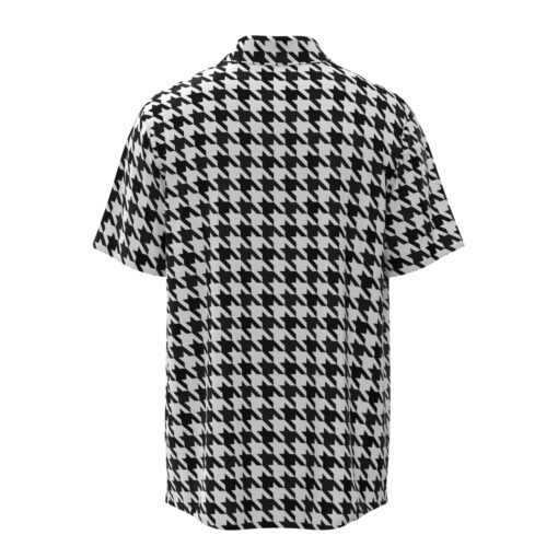 black and white houndstooth pattern short sleeve button shirt
