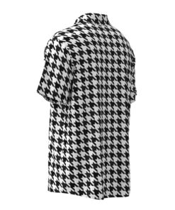 black and white houndstooth pattern short sleeve button shirt