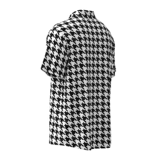 black and white houndstooth pattern short sleeve button shirt