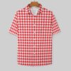 Red & White Houndstooth Short Sleeve Buttons Shirt
