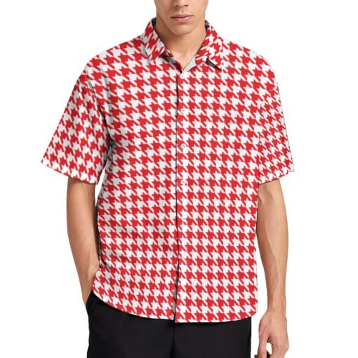 Red & White Houndstooth Short Sleeve Buttons Shirt - Image 4