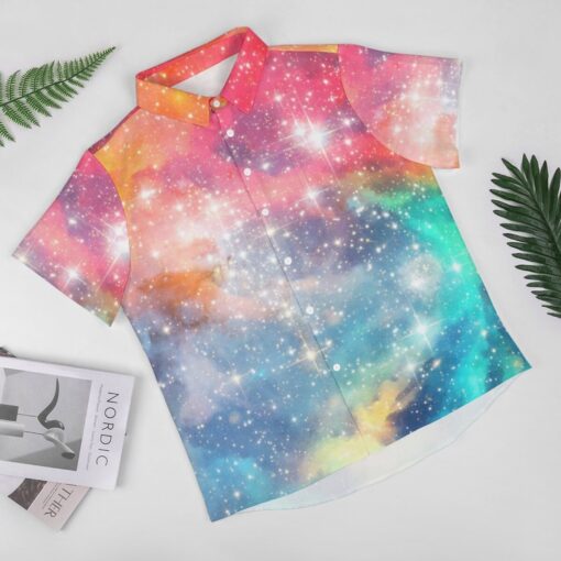 Aqua Space Galaxy Short Sleeve Button Shirt