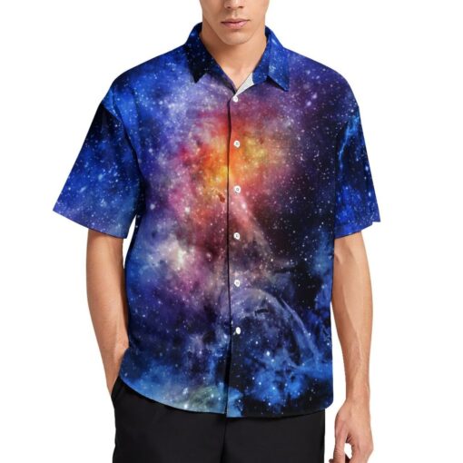 Galaxy Space Explosion Short Sleeve Buttons Shirt