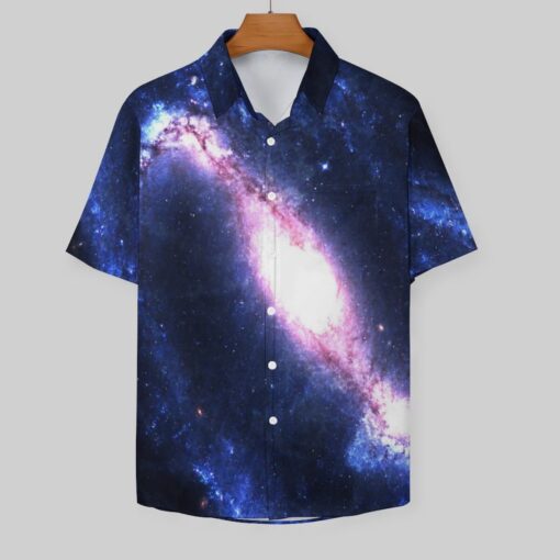 Spiral Galaxy Stars Short Sleeve Buttons Shirt