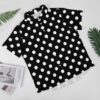 White Dots on Black Polka Dot Short Sleeve Buttons Shirt