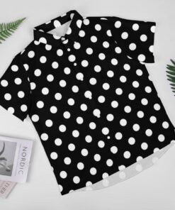 White Dots on Black Polka Dot Short Sleeve Buttons Shirt