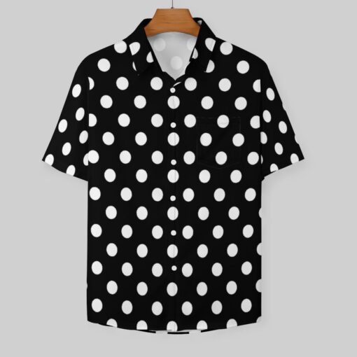 White Dots on Black Polka Dot Short Sleeve Buttons Shirt - Image 2