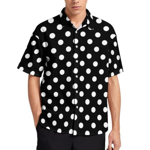 White Dots on Black Polka Dot Short Sleeve Buttons Shirt - Image 3