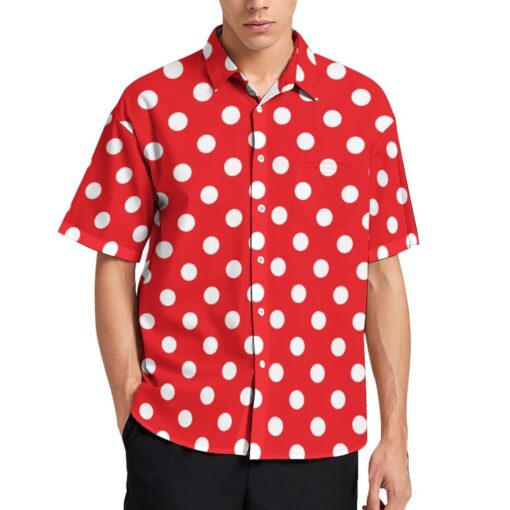 White Dots on Red Polka Dot Short Sleeve Buttons Shirt