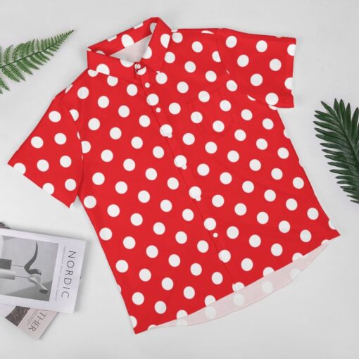 White Dots on Red Polka Dot Short Sleeve Buttons Shirt - Image 2