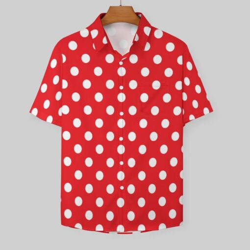 White Dots on Red Polka Dot Short Sleeve Buttons Shirt - Image 4