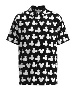 Mickey Mouse Silhouette Ears Polka Dot Disney Inspired in Black Short Sleeve Buttons Shirt