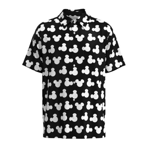 Mickey Mouse Silhouette Ears Polka Dot Disney Inspired in Black Short Sleeve Buttons Shirt
