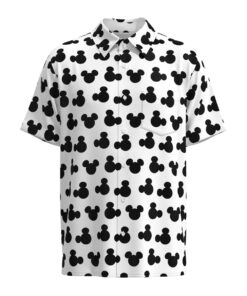 Mickey Mouse Silhouette Ears Polka Dot Disney Inspired in White Short Sleeve Buttons Shirt