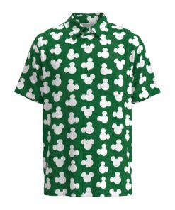 Mickey Mouse Silhouette Ears Polka Dot Disney Inspired in Green Short Sleeve Buttons Shirt