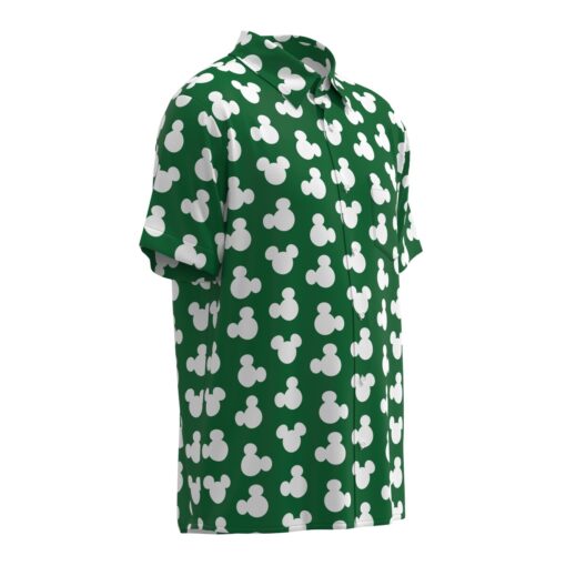 Mickey Mouse Silhouette Ears Polka Dot Disney Inspired in Green Short Sleeve Buttons Shirt - Image 2