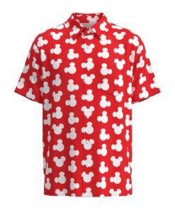 Mickey Mouse Silhouette Ears Polka Dot Disney Inspired in Red Short Sleeve Buttons Shirt