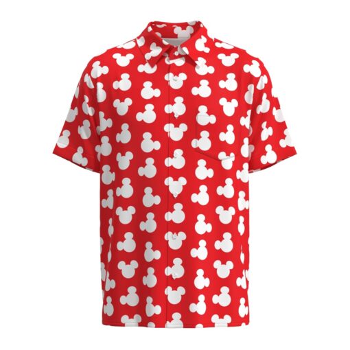 Mickey Mouse Silhouette Ears Polka Dot Disney Inspired in Red Short Sleeve Buttons Shirt