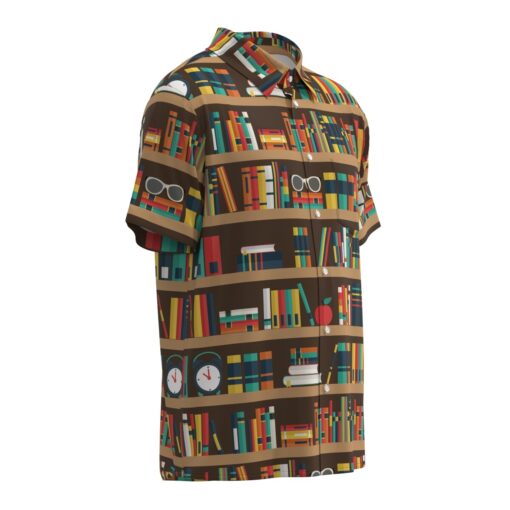 Bibliophile Library Books Bookshelf Librarian Teacher Short Sleeve Button Shirt Short Sleeve Button Shirt - Image 2
