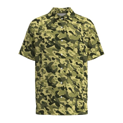 Green Army Camouflage Short Sleeve Button Shirt