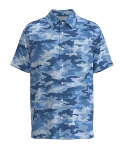 Blue Army Camouflage Short Sleeve Buttons Shirt