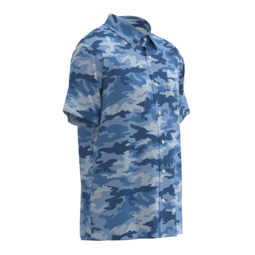 Blue Army Camouflage Short Sleeve Buttons Shirt - Image 2