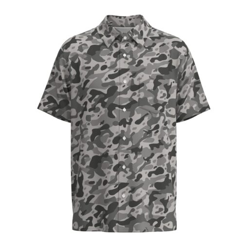 Gray Army Camouflage Short Sleeve Buttons Shirt